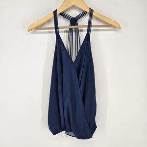 Naked Zebra Cami Camisole Medium Navy Blue Strappy Knotted Racerback Tank Fairy